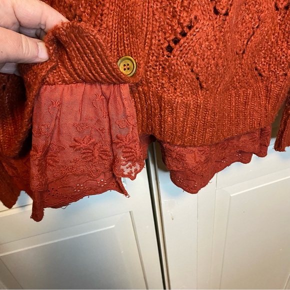ANTHROPOLOGIE LILI’S CLOSET RUST POINTELLE SWEATER - Picture 7 of 9